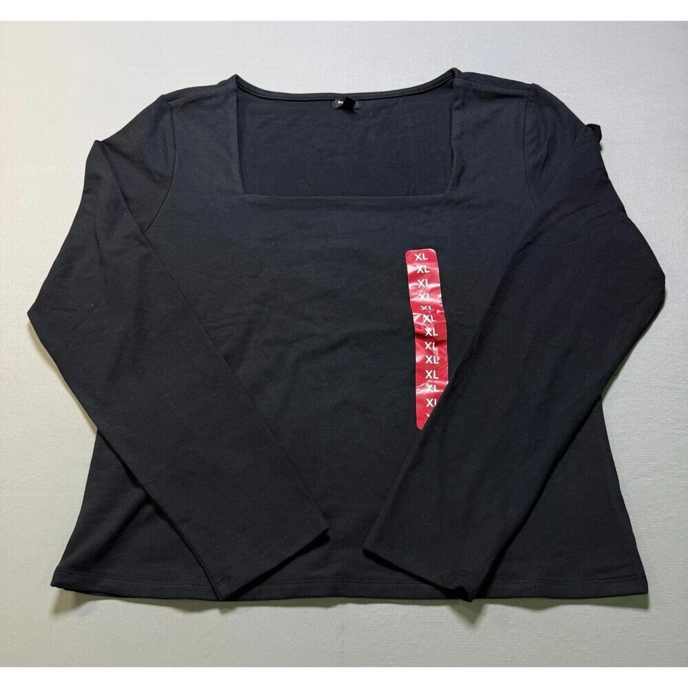 NWT Express Square Neck Top Women's XL Black Long Sleeve Regular Fit Casual Wear